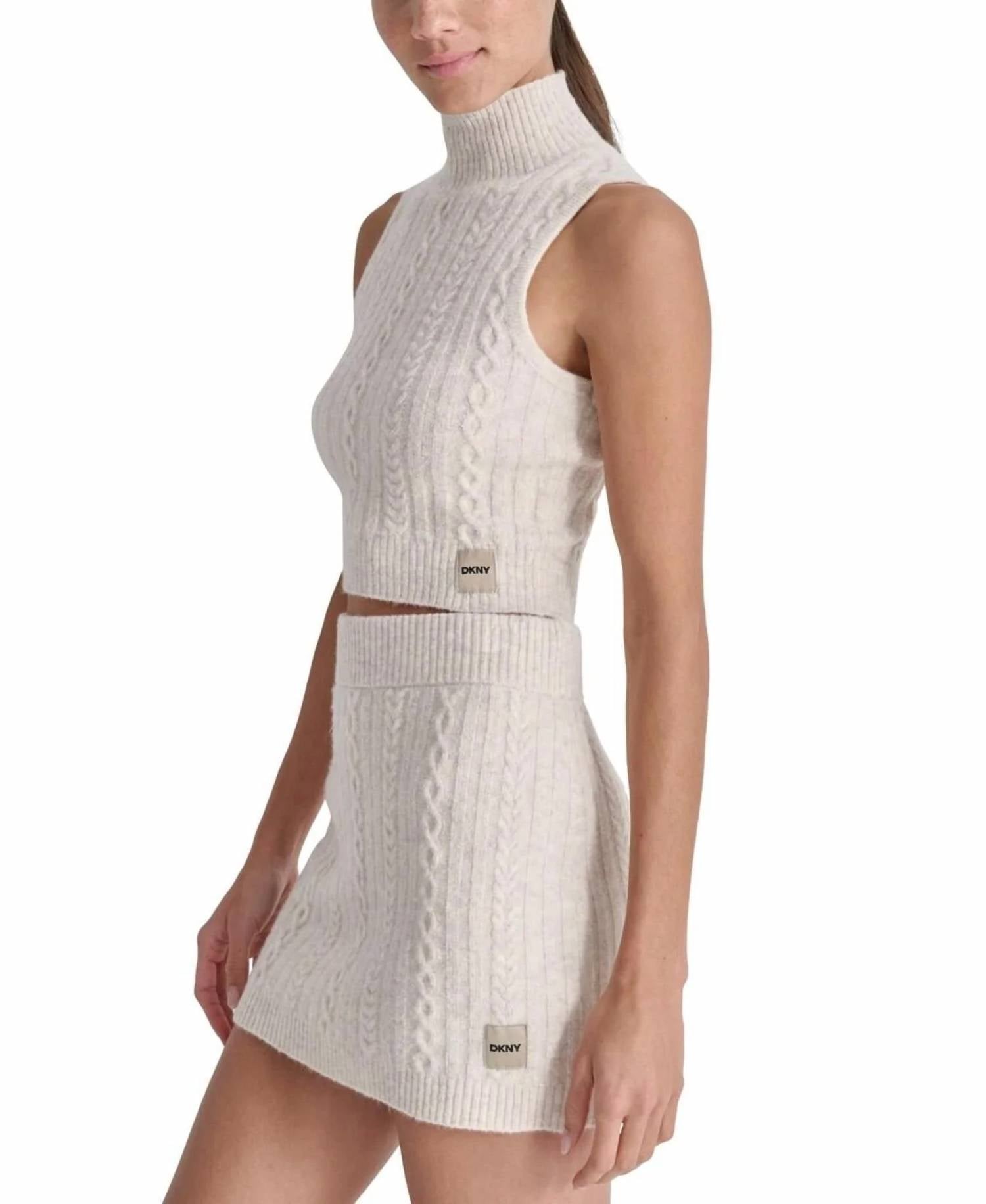 Dkny - Cropped Mock-neck Cable Knit Tank