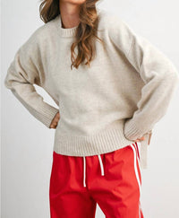 Buttermelon Kennedy Tie Split-Hem Sweater in taupe - women's sweater