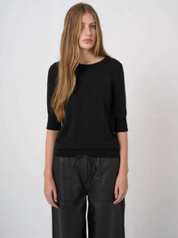 Repeat Cashmere - Fine Knit Short Sleeve Pullover Top