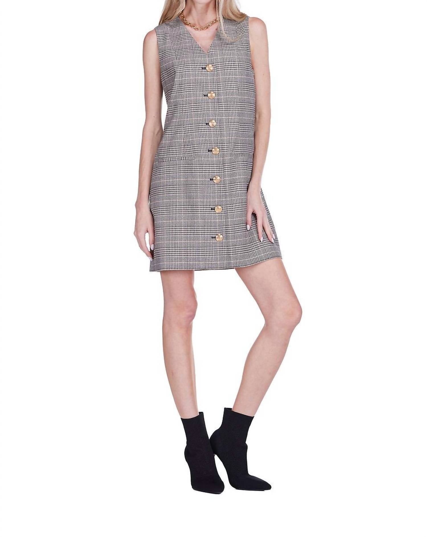 Joy Joy - V Neck Buttons Fitted Dress