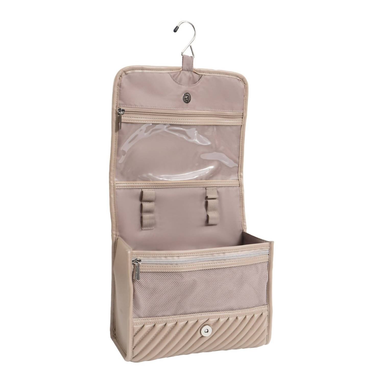 Joan & David - Women's Large Diagonal Quilted Hanging Toiletry Case
