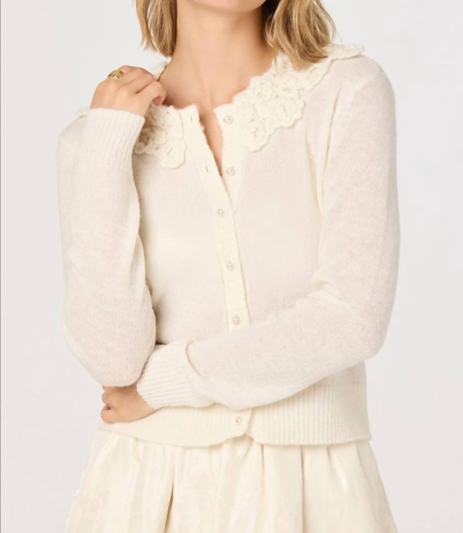 ASTR Meadow Cardigan Top in off white - women's sweater - detail view