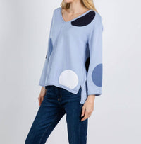 Olivia by Habitat Mixed Dot V-neck Sweater in rain - women's sweater - alternate view