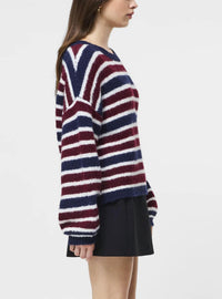FRENCH CONNECTION Chunky Alpaca Crewneck Pullover Sweater in cabernet royal blue - women's cardigan - alternate view