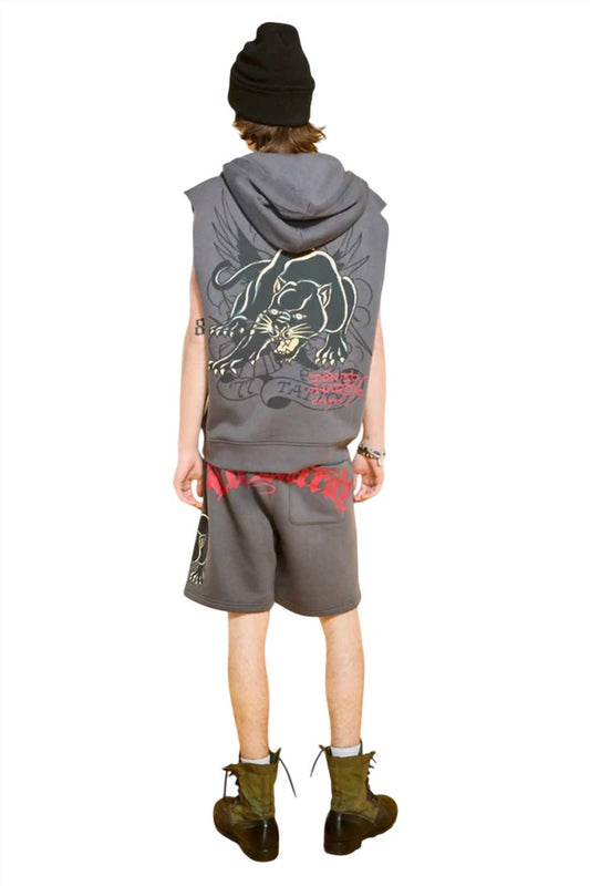 Ed Hardy - Panther Skull Fleece Zip Up Cut Off Hoodie