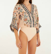 FARM RIO Floral Delhi Tapestry Bodysuit in light pink - women's shirt - detail view