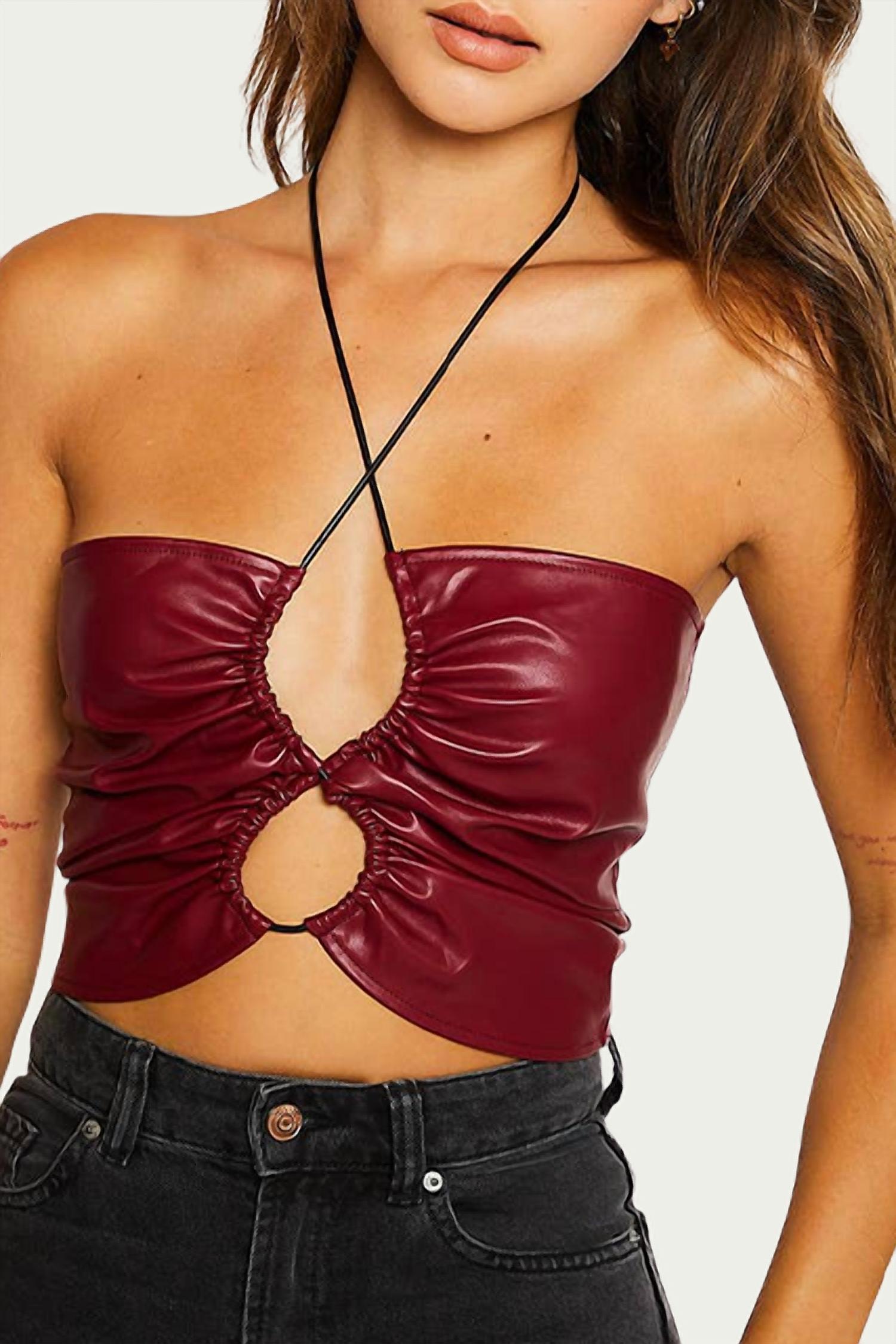 VEGAN LEATHER CUTOUT TOP