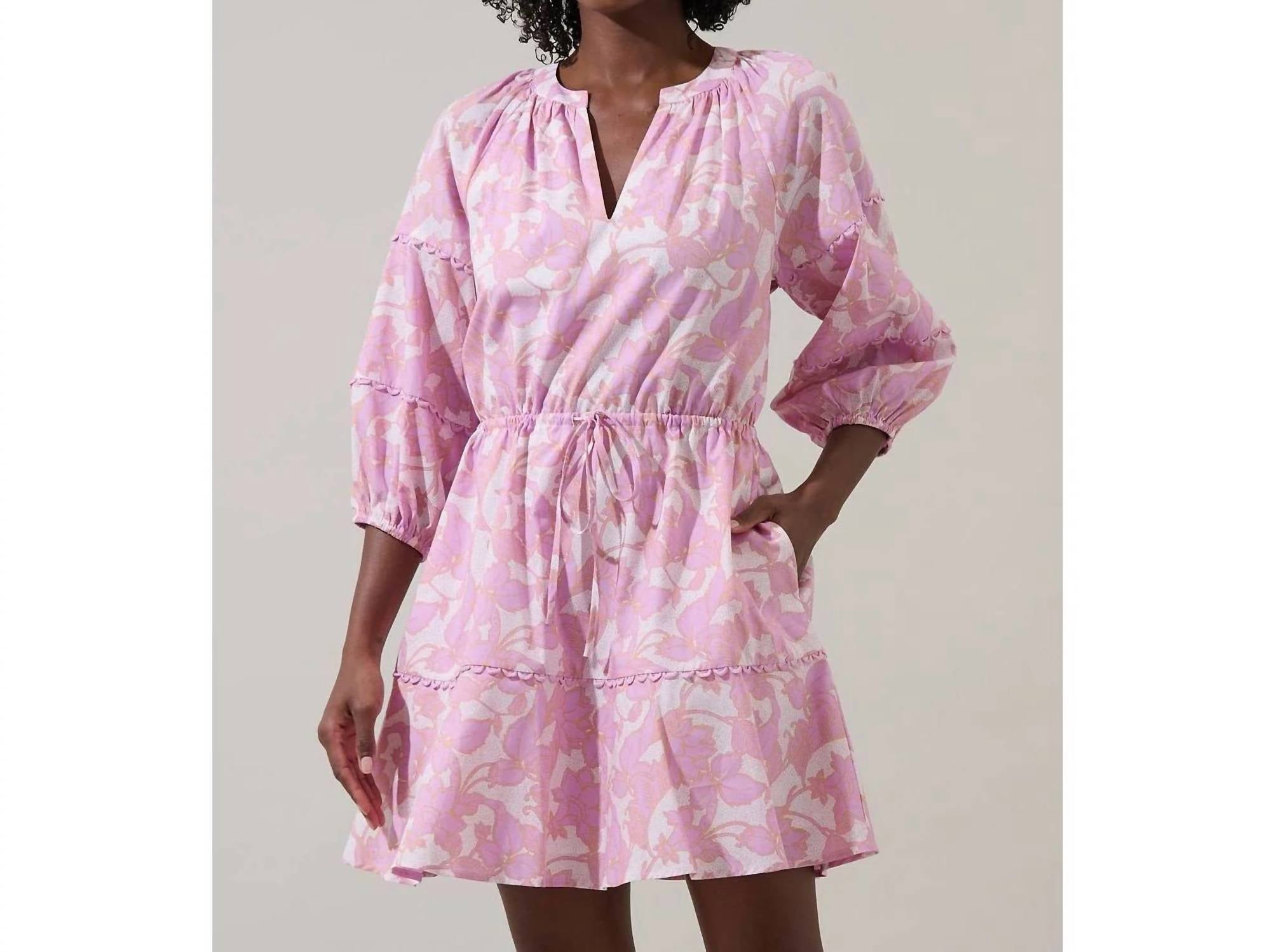 Sugarlips - Daney Floral Dabria Split Neck Mini Dress