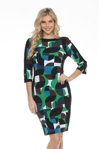 Joseph Ribkoff - Women's Geometric Print Boat Neck Sheath Dress