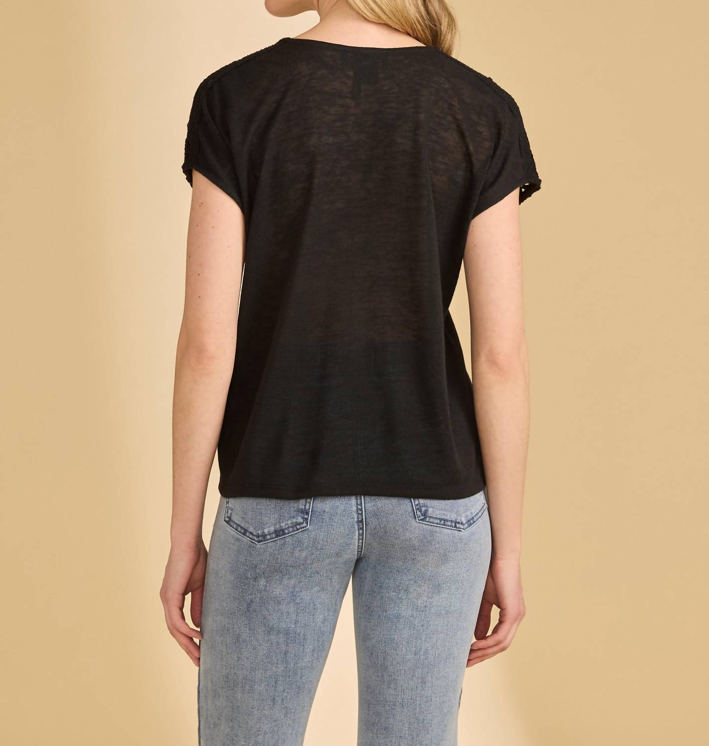 FDJ Short Sleeve V-Neck Top in black - women's t-shirt