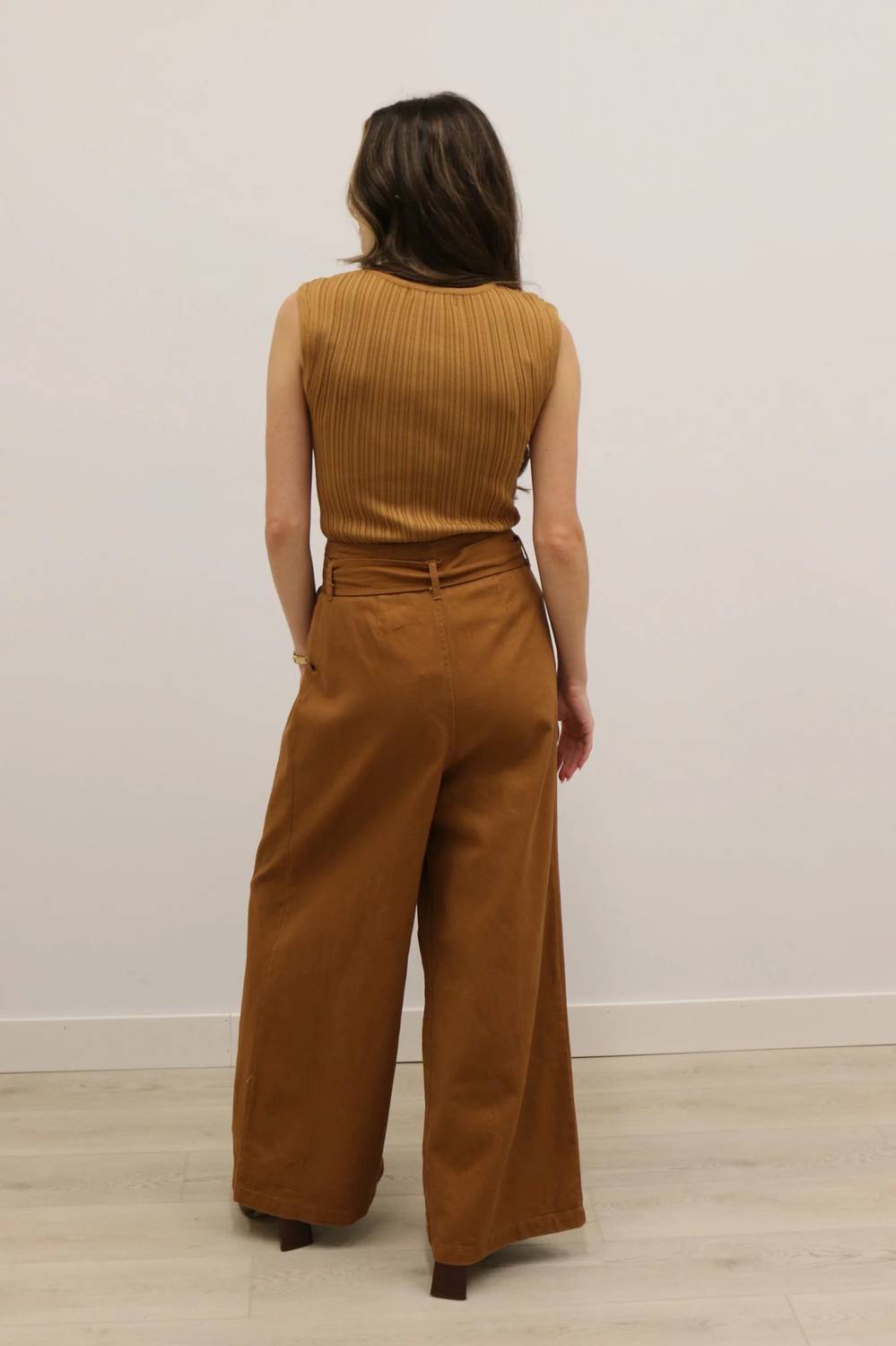Flying Tomato - Cleo High Waisted Wide Leg Paper Bag Pants