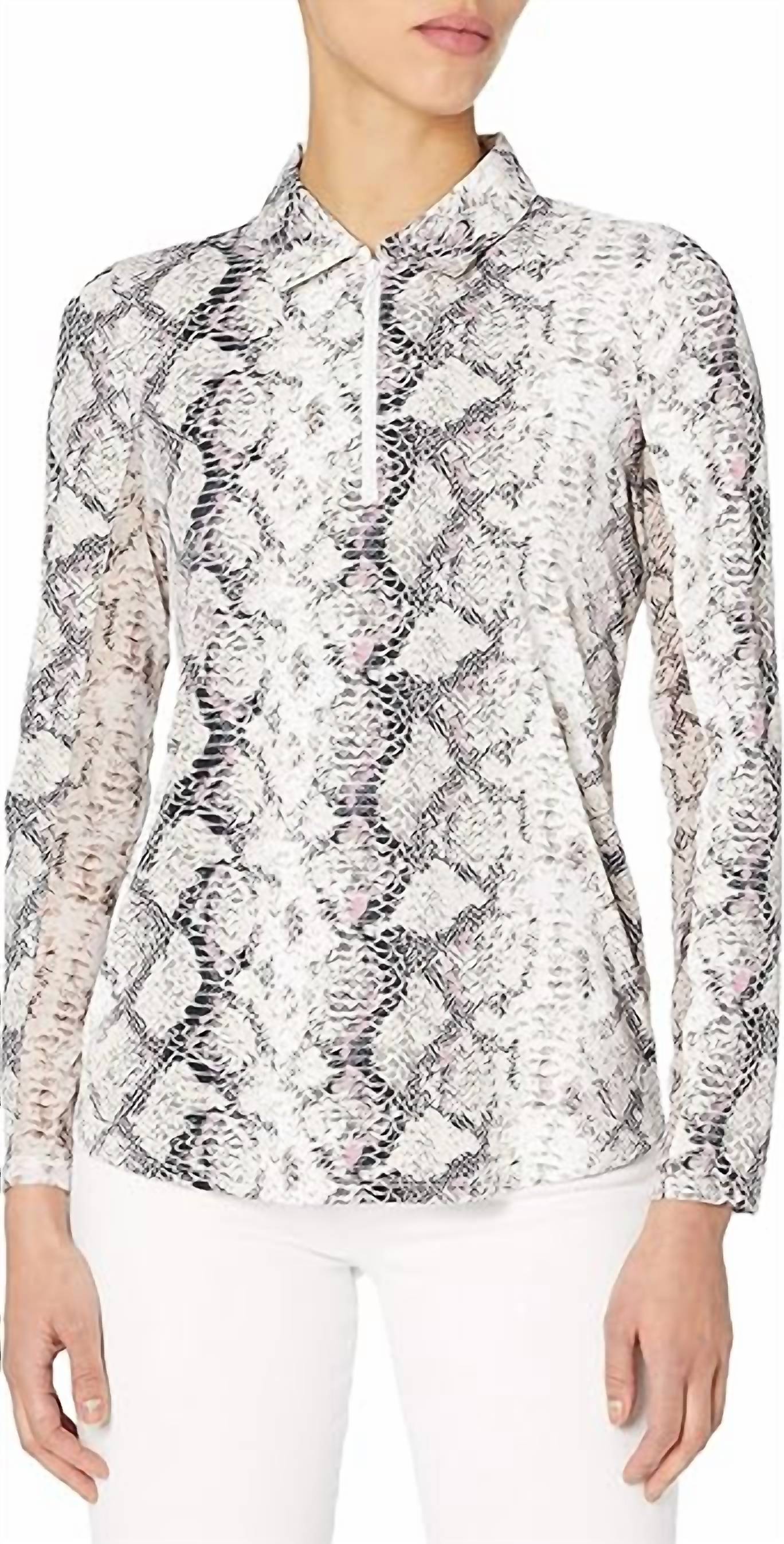 Petit Pois By Viviana G - Snake Patterned Mesh Turtle Neck Sleeve