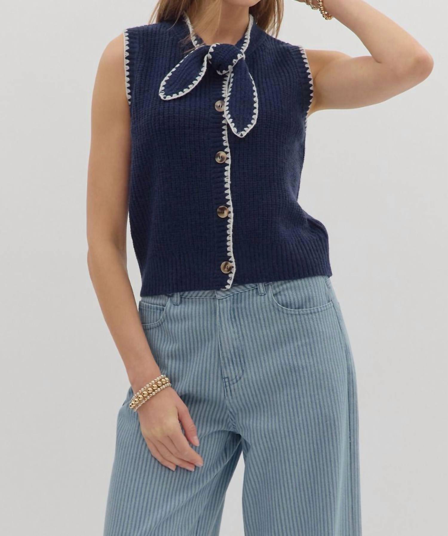 Entro - Neck Bow Sleeveless Top