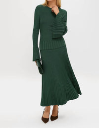 Zimmermann Bell Sleeve Rib Sweater in dark green - women's long sleeve top - alternate view