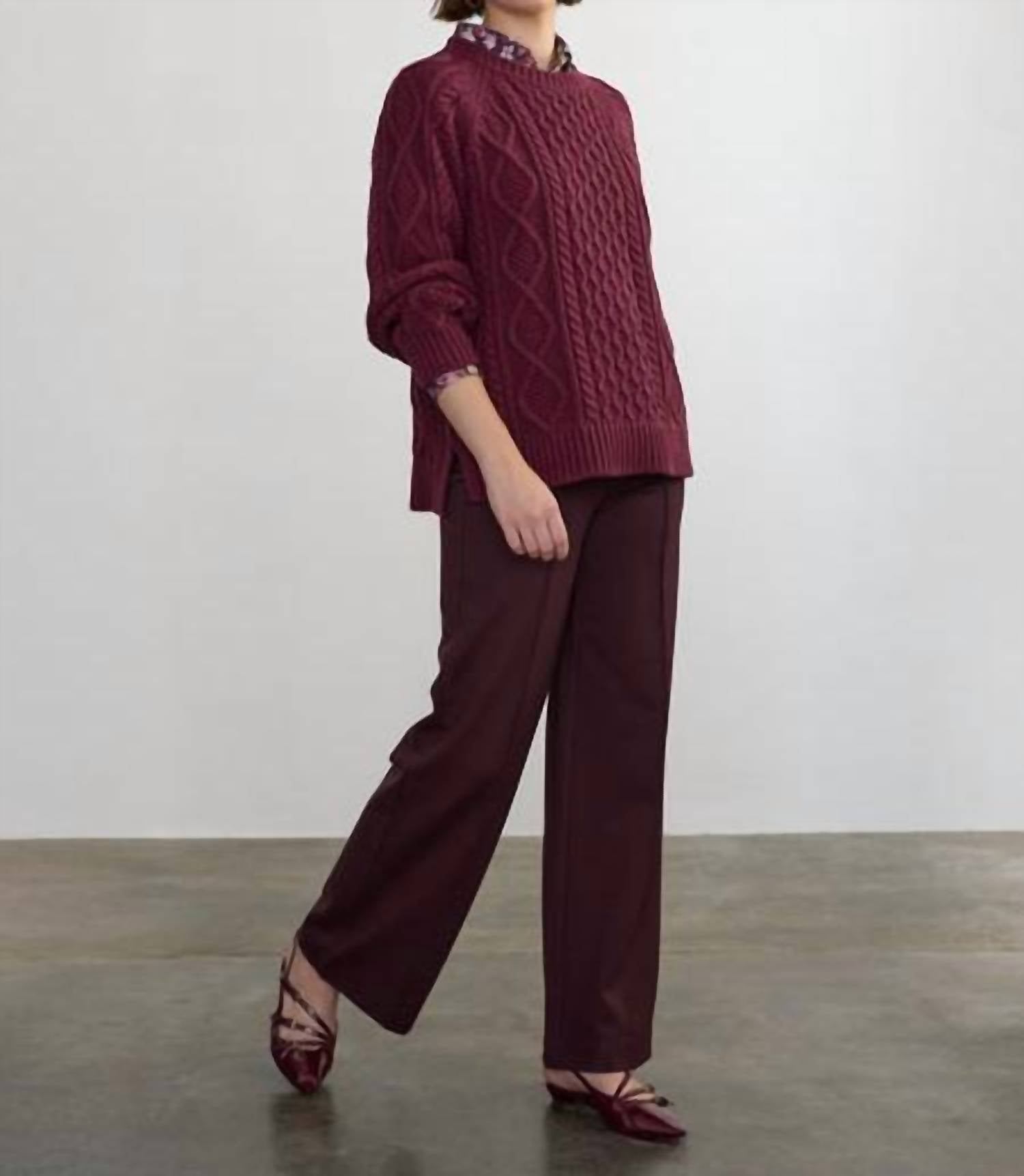 Margaret O'Leary Deidre Cable Pullover in wine - women's sweater - detail view