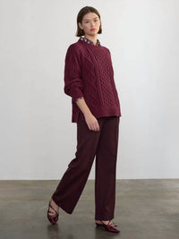 Margaret O'Leary Deidre Cable Pullover in wine - women's sweater - alternate view