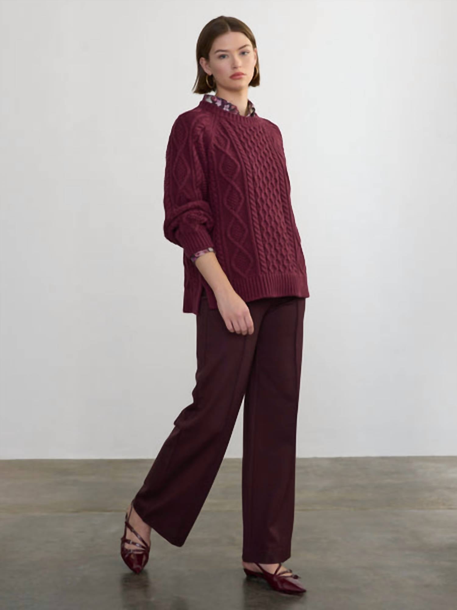 Margaret O'Leary Deidre Cable Pullover in wine - women's sweater - alternate view