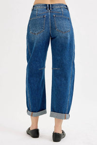 Risen - High Rise Boyfriend Cuffed Barrel Jeans