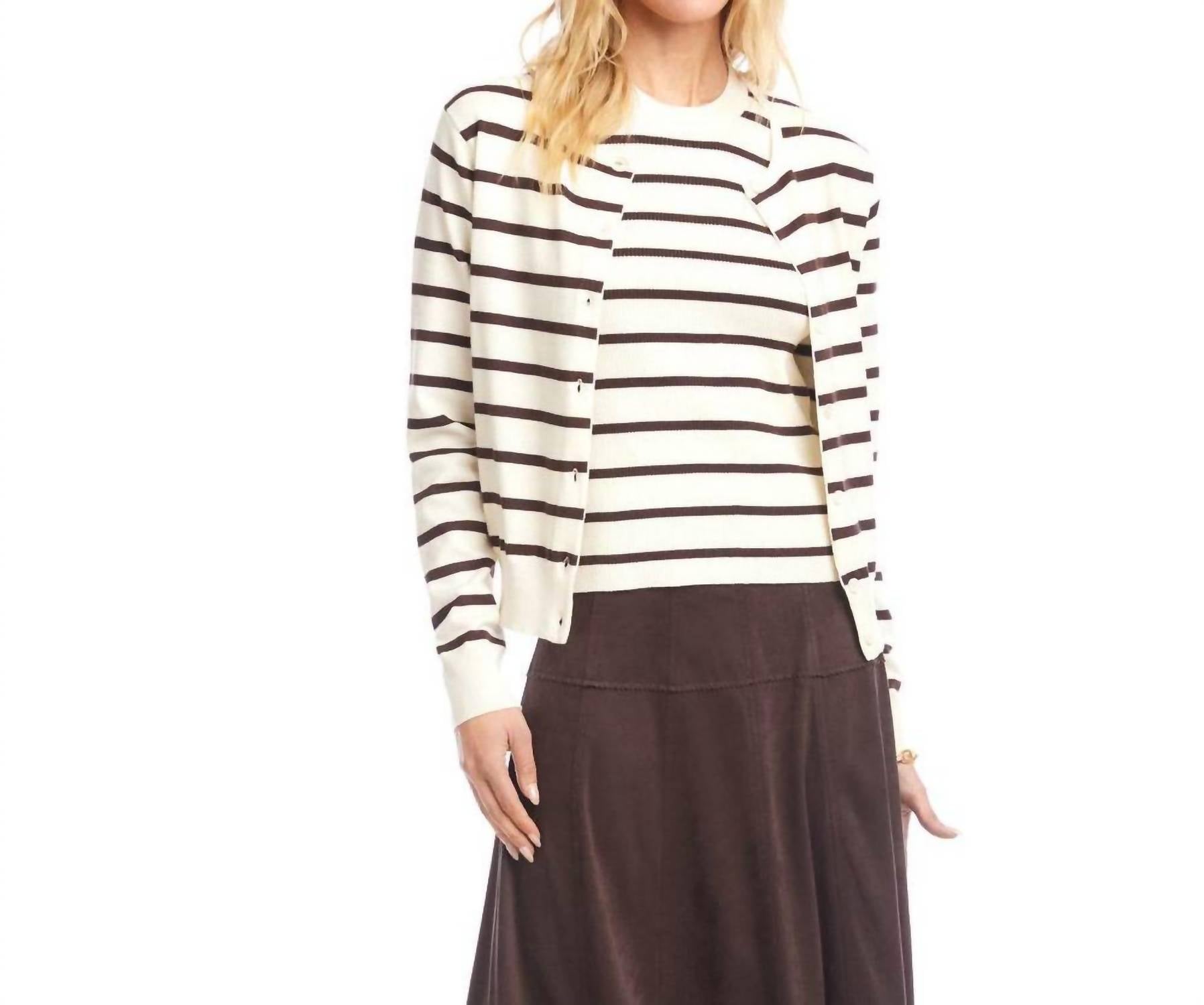 Karen Kane Stripe Cardigan Sweater in cream - women's cardigan