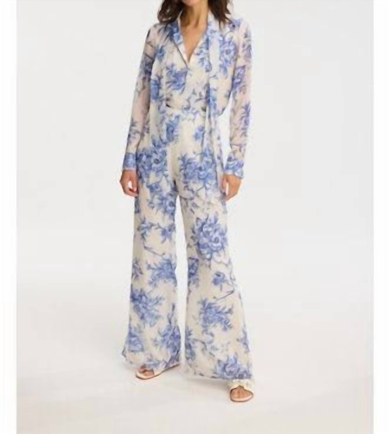 Allison Meli Wide Leg Pants in blue floral - women's pants - view 4