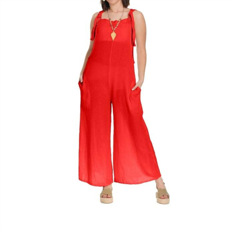 Oh My Gauze! Sabina Cotton Romper in crimson - women's pants