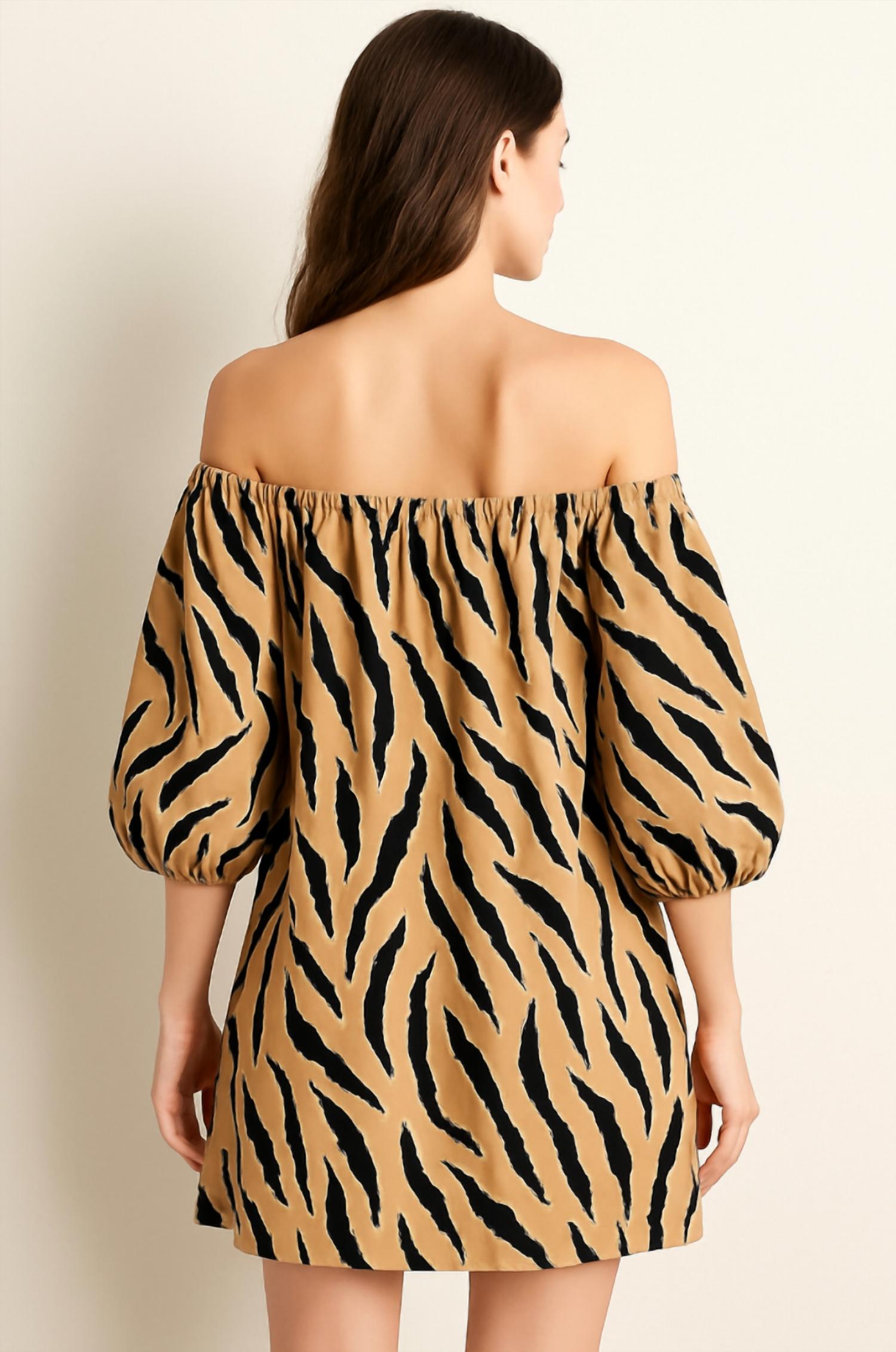 Fate - Animal Print Off The Shoulder Dress