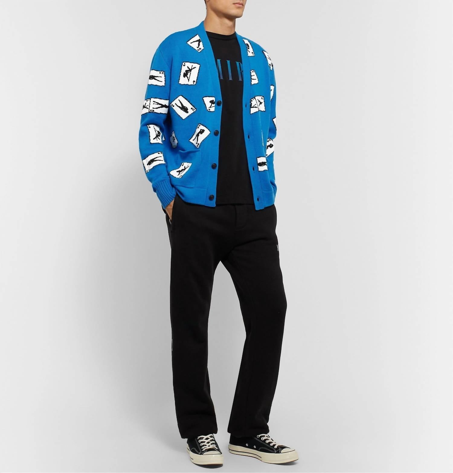 Amiri Cards Intarsia Cardigan Sweater in blue - men's sweater - detail view