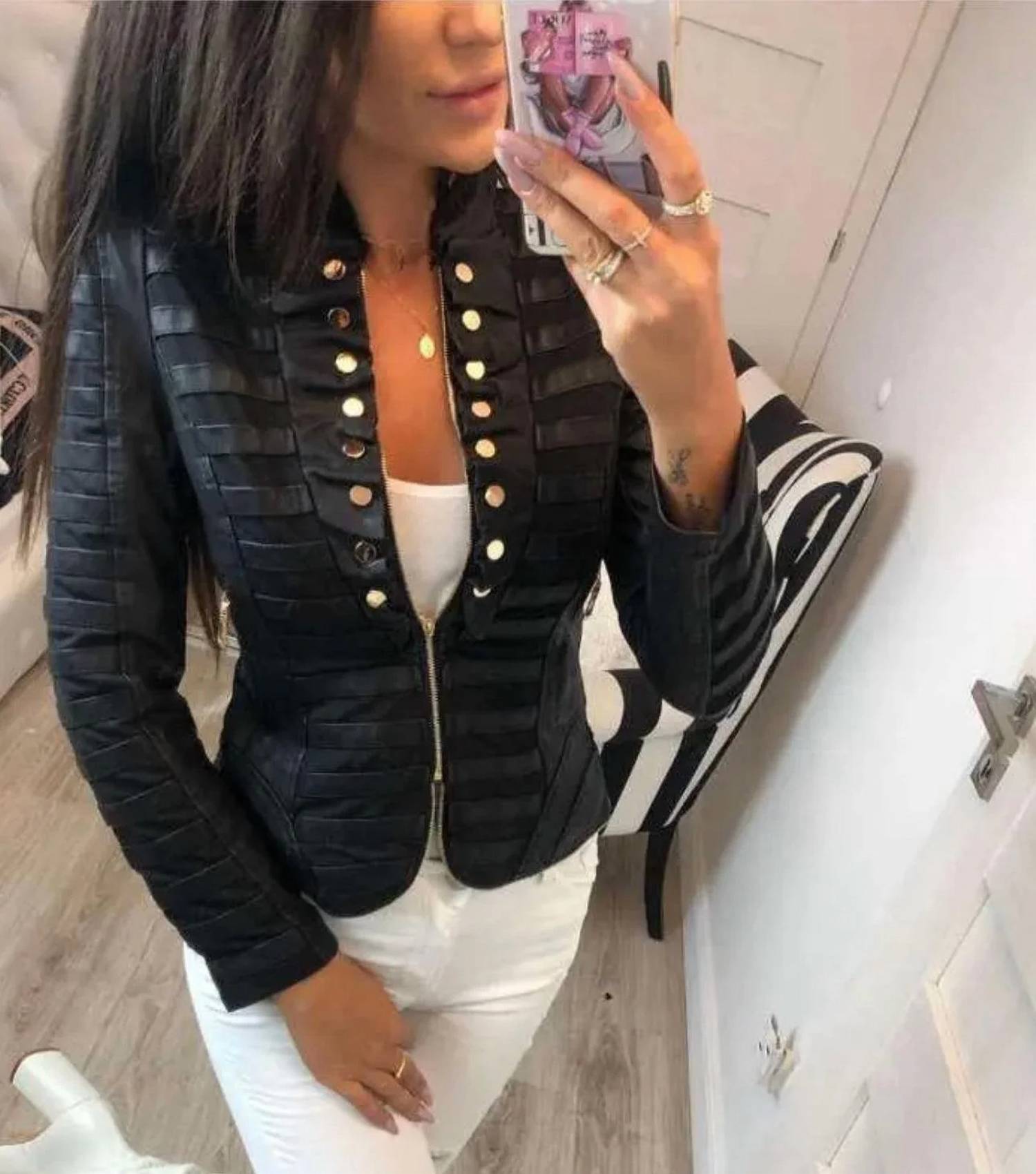 Belle D'Amour - Faux Leather Military Jacket