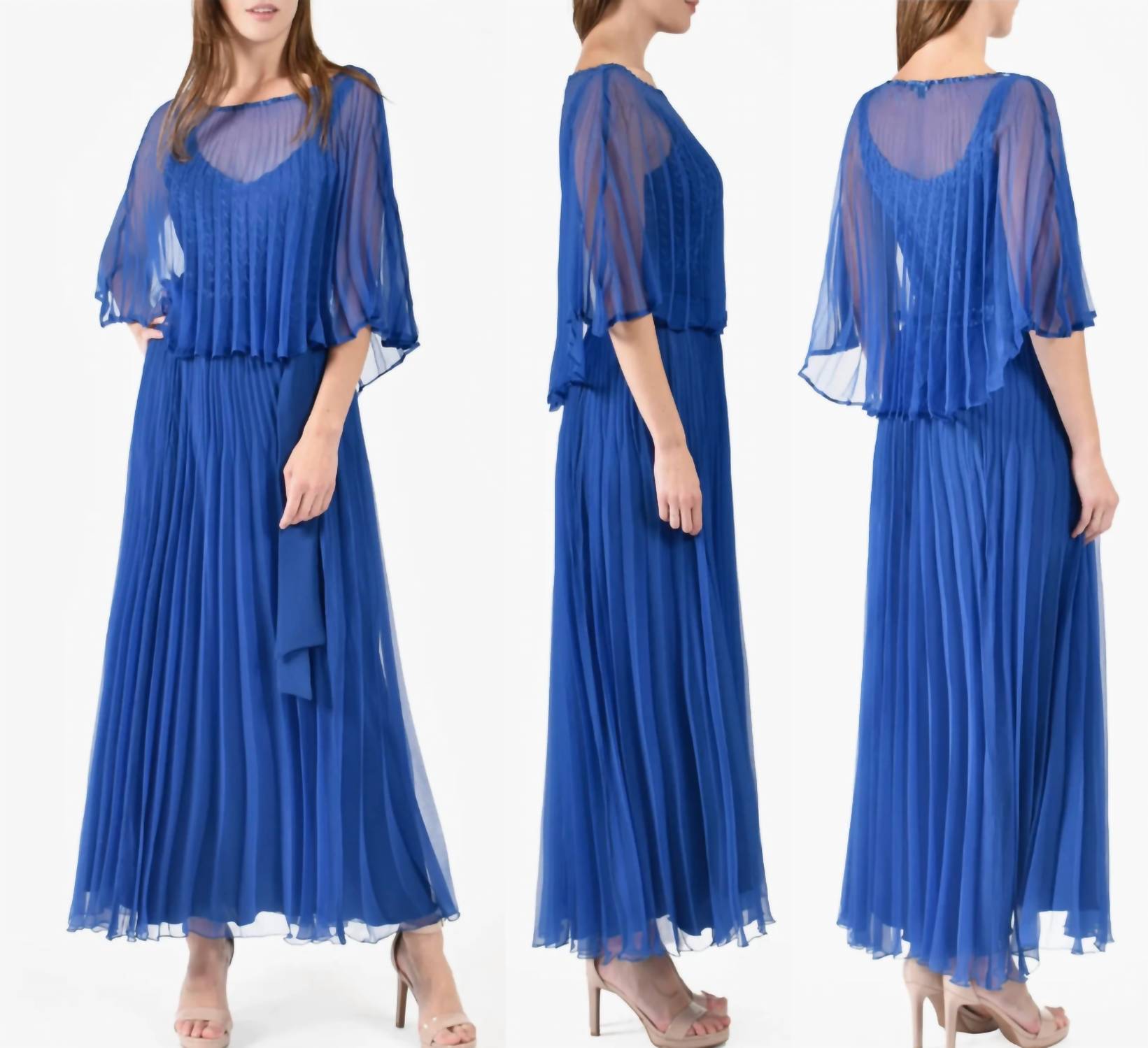Komarov - KOMAROV Sunburst Pleated Chiffon Blouson MIDI Dress