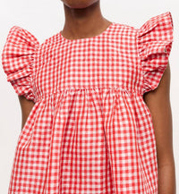 Ganni - Crinkled Taffeta Check Frill Mini Dress