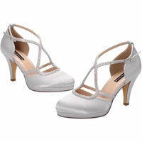 Erijunor - Women's Satin Rhinestone Ankle Strap Heels