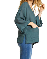 Umgee - Faux Button Front Pocket Top