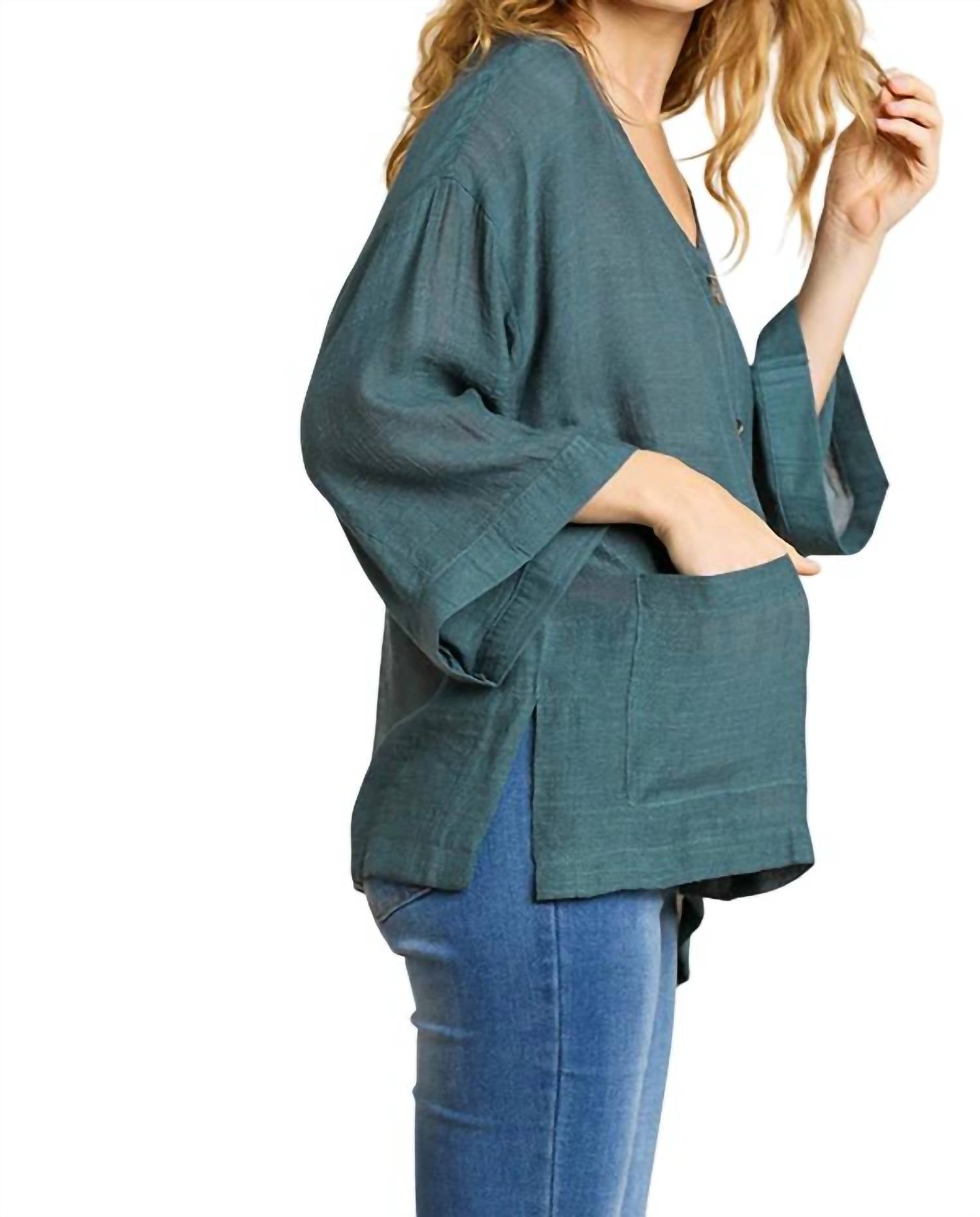 Umgee - Faux Button Front Pocket Top