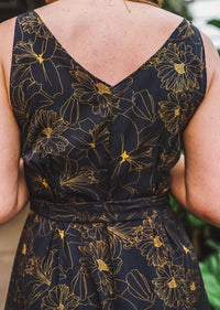 Double V-Neck Belted Midi Dress