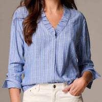 Nic + Zoe Striped Ruffled Around blouse in blue multi - women's blouse