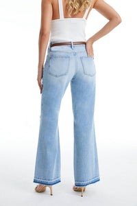 Bayeas - High Rise Distressed Bootcut Raw Hem Jeans