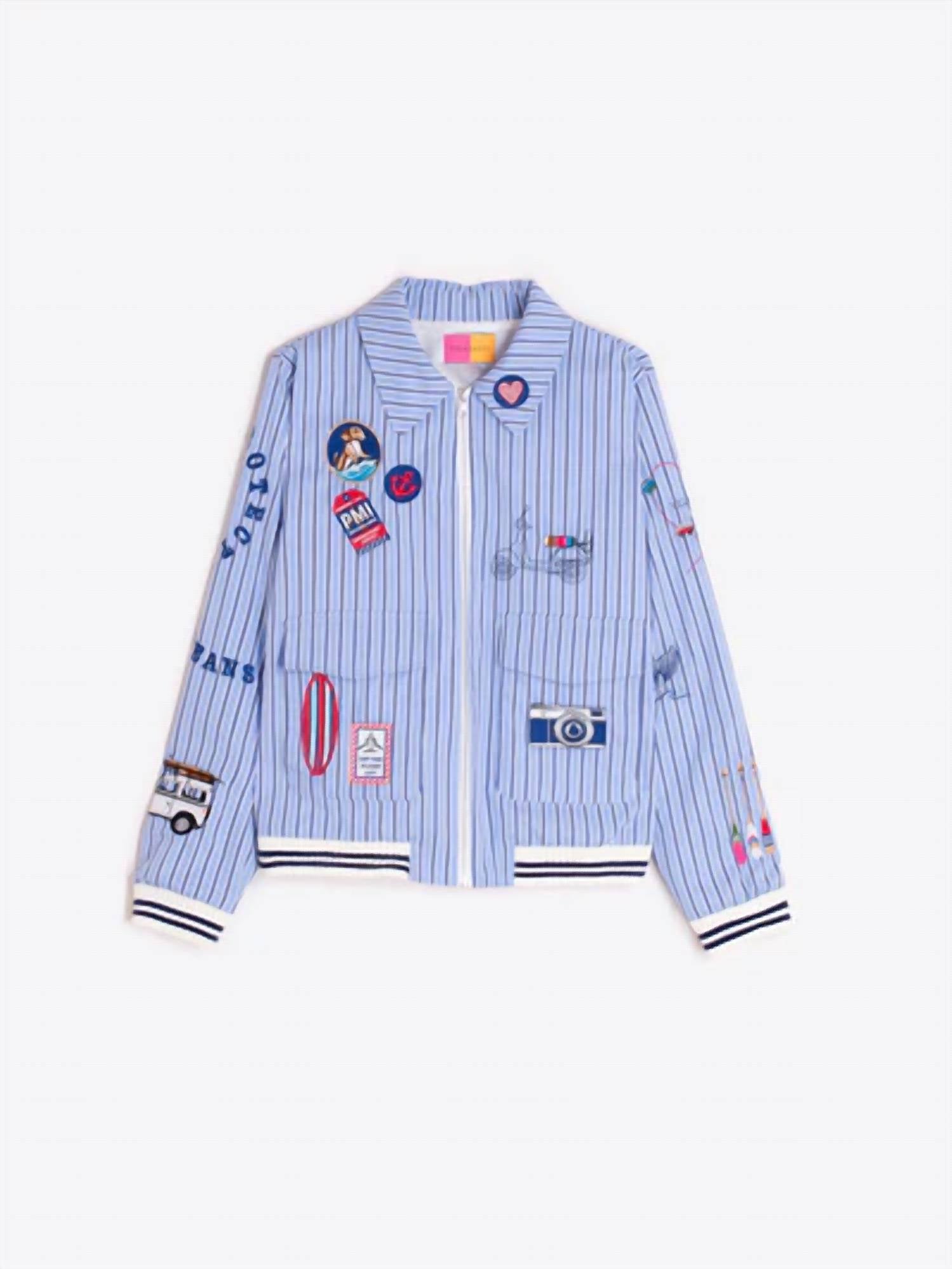 Vilagallo - Surf Embroidery Striped Bomber Jacket