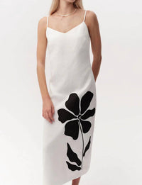Exquise - Cannon Spaghetti Strap Linen Midi Dress