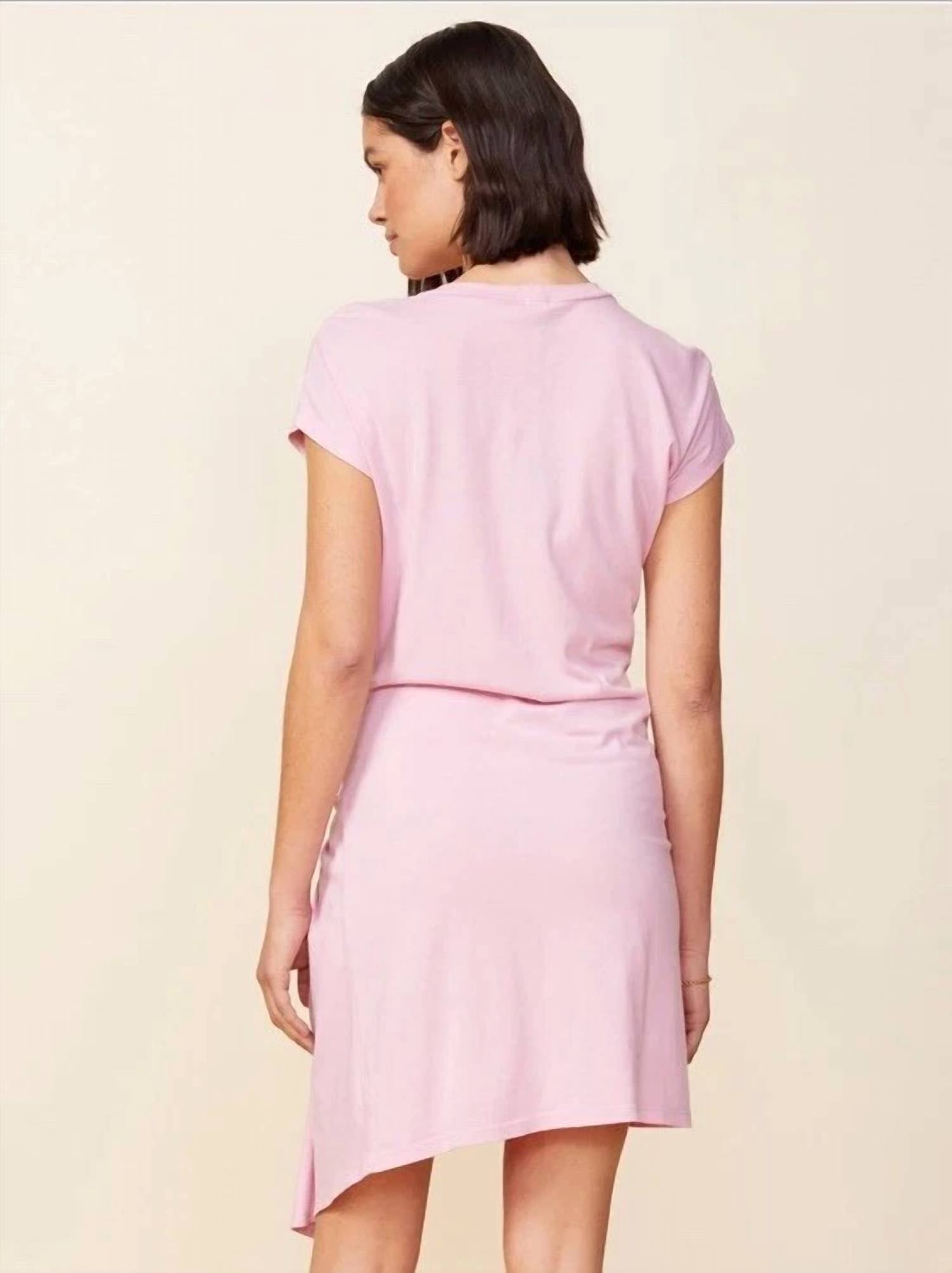 MONROW Tucked Front Tee Dress in dusty pink - women's dress - alternate view