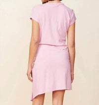 MONROW Tucked Front Tee Dress in dusty pink - women's dress - detail view