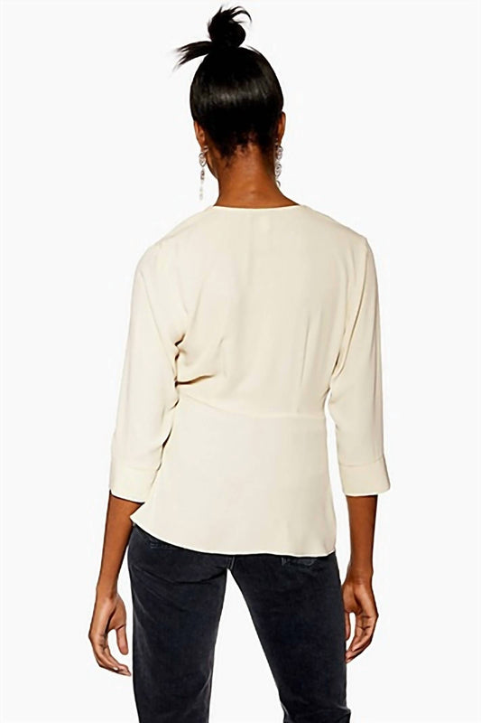 Topshop - V-Neck 3/4 Sleeve Belted Crepe Wrap Blouse