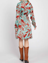 Elleborn - Printed Satin Midi Shirt Dress