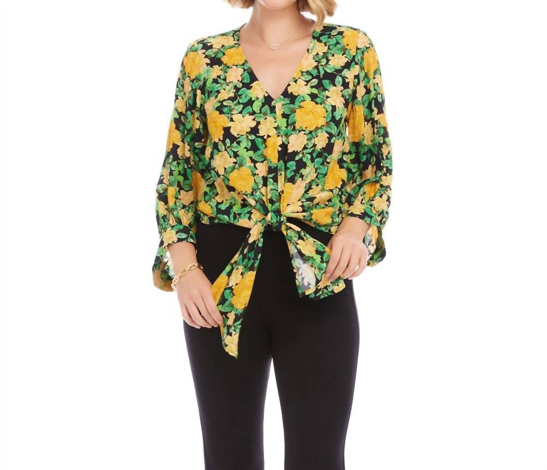Karen Kane - Blouson Sleeve Tie-Front Top