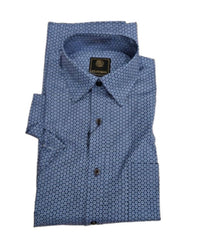F/X Fusion Men's Short Sleeve Foulard Print Shirt in blue brown - men's shirt