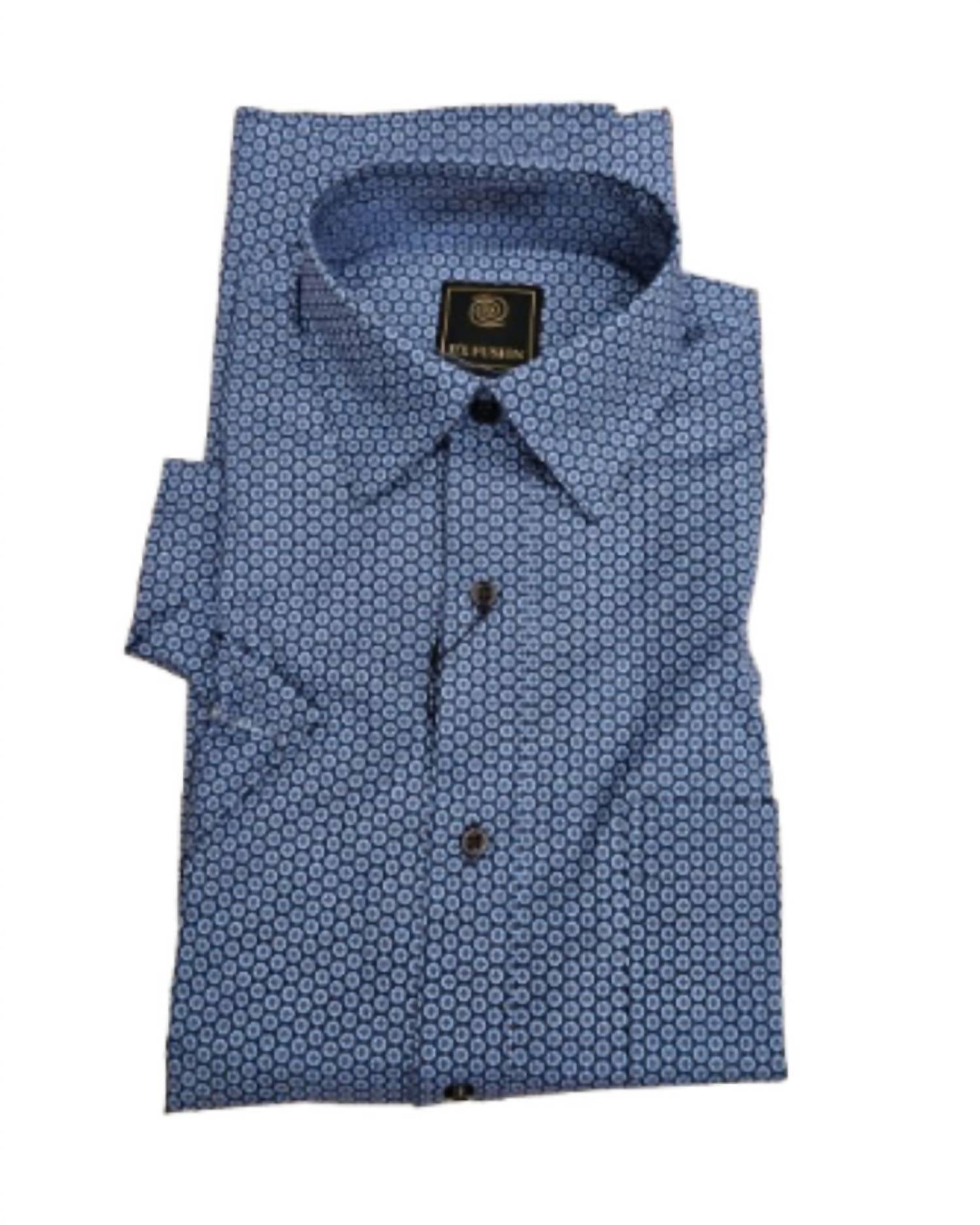 F/X Fusion Men's Short Sleeve Foulard Print Shirt in blue brown - men's shirt