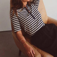 STATESIDE Preppy Stripe Polo Top in cream - women's t-shirt - detail view