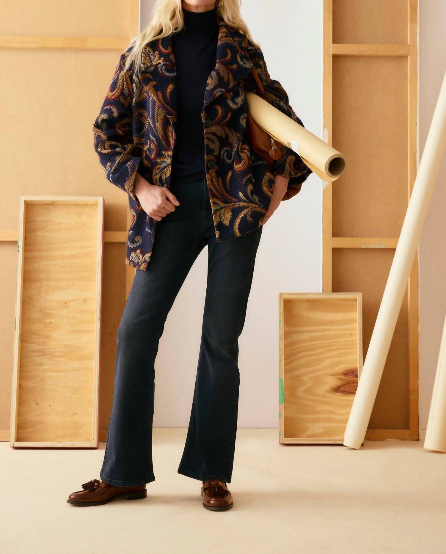 Iris Setlakwe Tapestry Caban Coat in navy - women's jacket