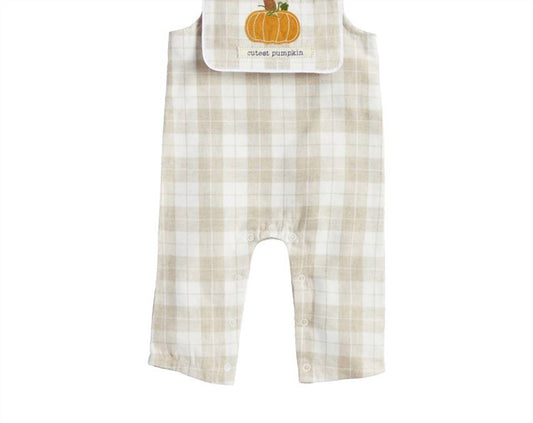 Baby Boy's Fall Plaid Longall and Bib Set