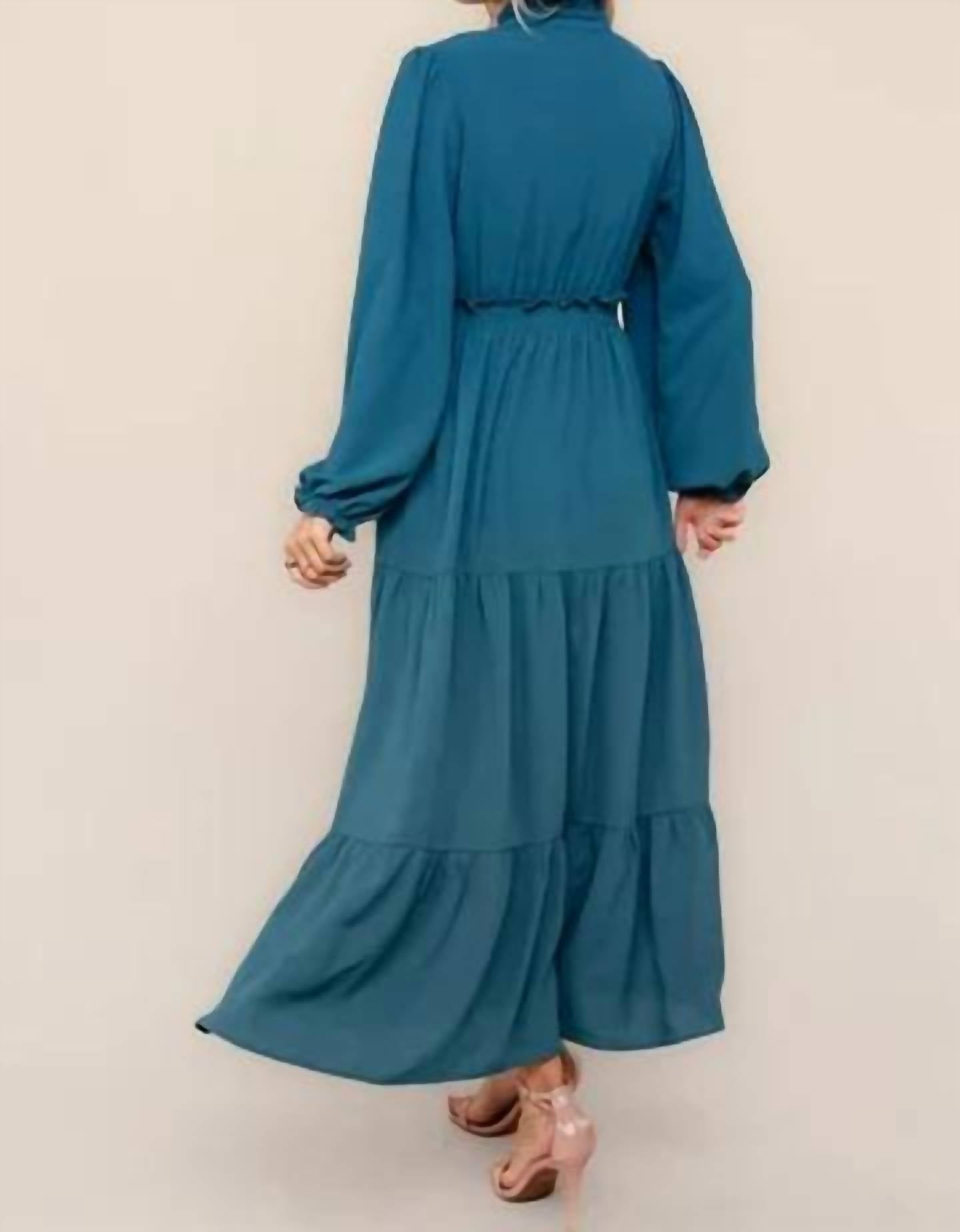 Haptics - Women's Solid Smocking Waist Tiered Midi Woven Dress