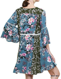 Umgee - Multi Floral Bell Sleeve Mini Dress